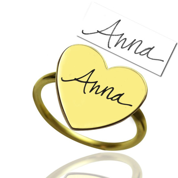 Gold Heart Signet Personalised Ring With Your Signature - AMAZINGNECKLACE.COM