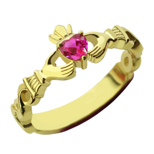 Ladies Modern Claddagh Personalised Rings With Birthstone  Name Gold Plated  - AMAZINGNECKLACE.COM