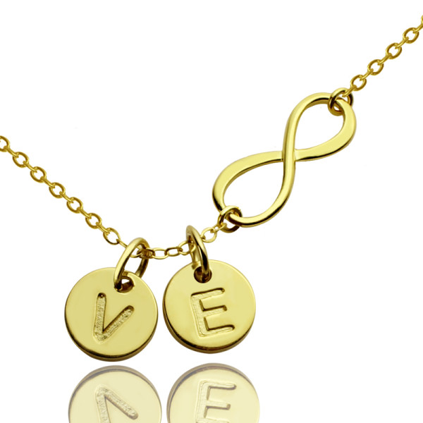 Infinity Personalised Necklace With Disc Initial Charm 18ct Gold Plated - AMAZINGNECKLACE.COM