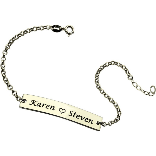 Engraved Name Bar Personalised Bracelet For Her Sterling Silver - AMAZINGNECKLACE.COM