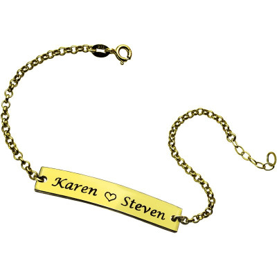 Couple Bar Personalised Bracelet Engraved Name 18ct Gold Plated - AMAZINGNECKLACE.COM