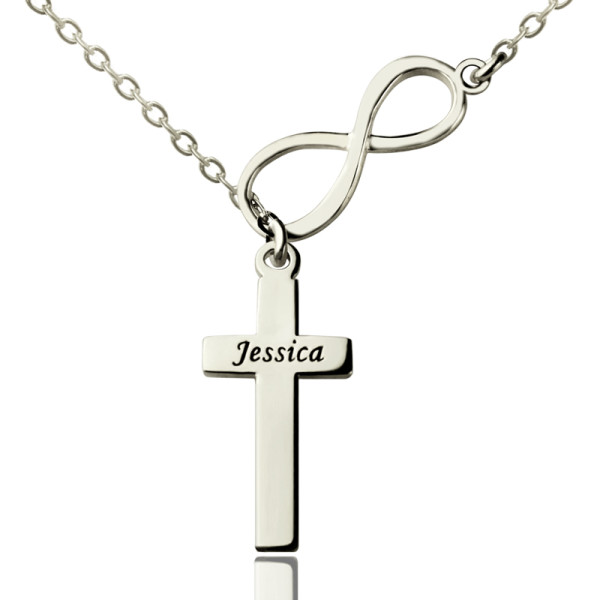 Infinity Cross Name Personalised Necklace Sterling Silver - AMAZINGNECKLACE.COM