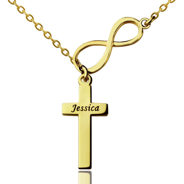 Infinity Symbol Cross Name Personalised Necklace 18ct Gold Plated - AMAZINGNECKLACE.COM