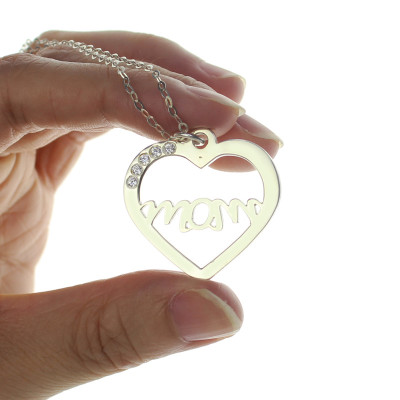 Mothers Birthstone Heart Personalised Necklace Sterling Silver  - AMAZINGNECKLACE.COM