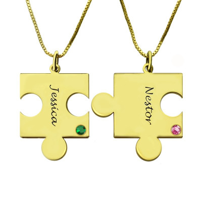 Matching Puzzle Personalised Necklace for Couple With Name  Birthstone 18ct Gold Plate  - AMAZINGNECKLACE.COM