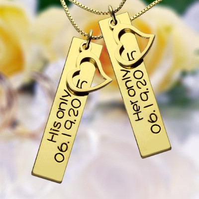 Couples Bar Personalised Necklace Engraved Name  Date 18ct Gold Plated - AMAZINGNECKLACE.COM
