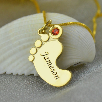 Baby Feet Personalised Necklace with birthstone Name Gold  - AMAZINGNECKLACE.COM