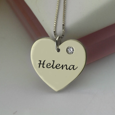 Sterling Silver Simple Heart Name Personalised Necklace with Birthstone  - AMAZINGNECKLACE.COM