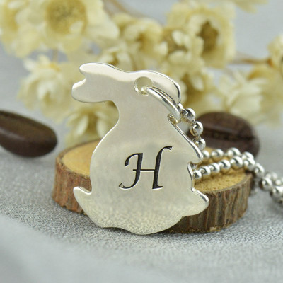 Personalised Rabbit Initial Charm Pendant Sterling Silver - AMAZINGNECKLACE.COM