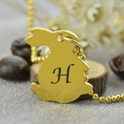 Tiny Rabbit Initial Charm Personalised Necklace 18ct Gold Plated - AMAZINGNECKLACE.COM