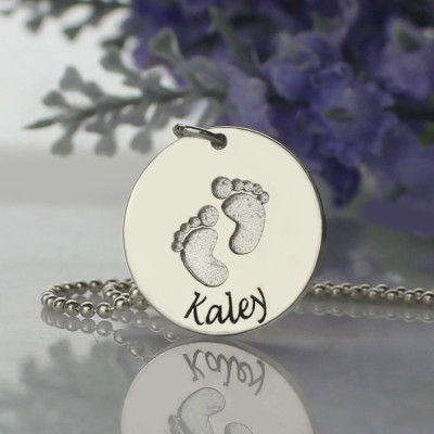 Memory Baby Footprints Name Personalised Necklace Sterling Silver - AMAZINGNECKLACE.COM
