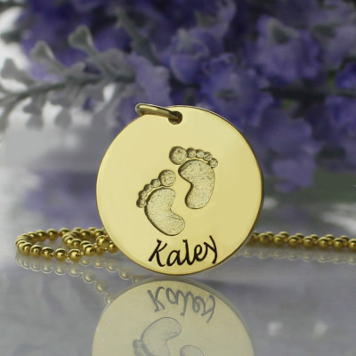 Personalised Baby Footprints Name Necklace 18ct Gold Plated - AMAZINGNECKLACE.COM