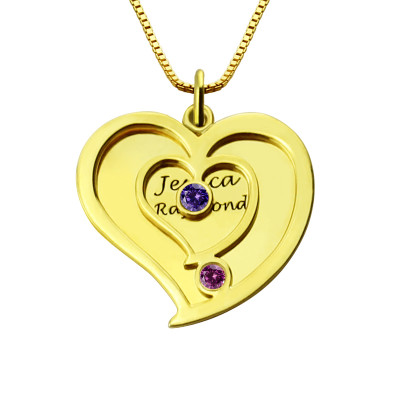 His  Her Birthstone Heart Name Personalised Necklace 18ct Gold Plated  - AMAZINGNECKLACE.COM