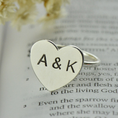Engraved Sweetheart Personalised Ring with Double Initials Sterling Silver - AMAZINGNECKLACE.COM