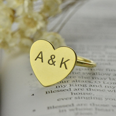 Engraved Sweetheart Personalised Ring with Double Initials 18ct Gold Plated - AMAZINGNECKLACE.COM