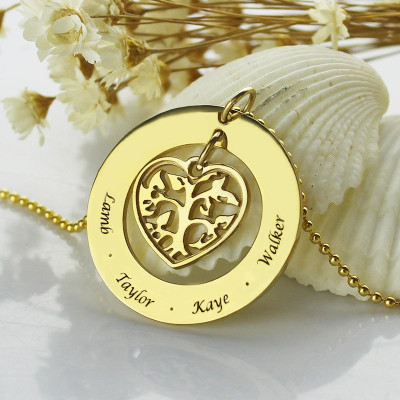 Circle Family Tree Pendant Personalised Necklace In 18ct Gold Plated - AMAZINGNECKLACE.COM