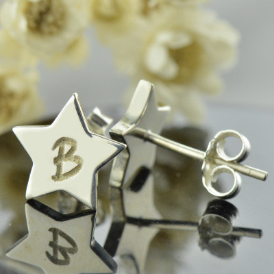 Personalised Star Stud Initial Earrings In Silver - AMAZINGNECKLACE.COM