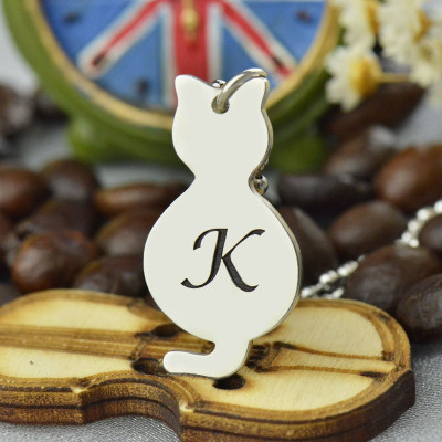 Personalised Tiny Cat Initial Pendant Necklace Silver - AMAZINGNECKLACE.COM