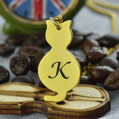 Gold Over Cat Initial Pendant Personalised Necklace - AMAZINGNECKLACE.COM