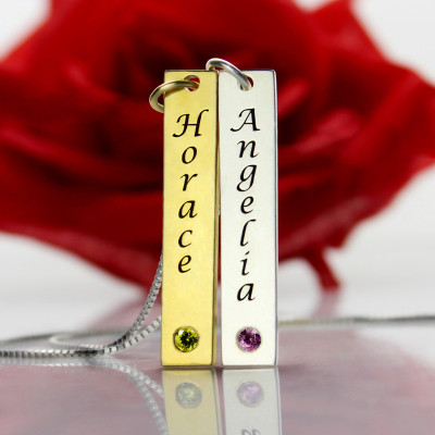 Custom Couple Name Tag with Birthstones  - AMAZINGNECKLACE.COM
