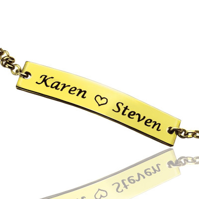 Couple Bar Personalised Bracelet Engraved Name 18ct Gold Plated - AMAZINGNECKLACE.COM