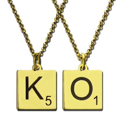 Engraved Scrabble Initial Letter Personalised Necklace 18ct Gold Plated - AMAZINGNECKLACE.COM