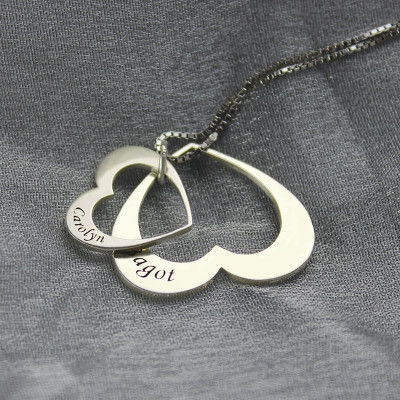 Double Heart Pendant With Names For Her Sterling Silver - AMAZINGNECKLACE.COM