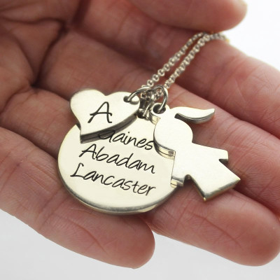 Mother Personalised Necklace Gift With Kids Name Charm Sterling Silver - AMAZINGNECKLACE.COM