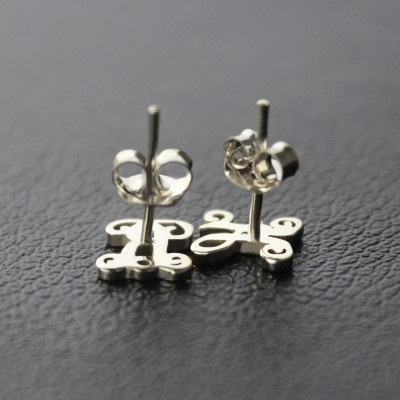 Personalised Single Monogram Stud Earrings Sterling Silver - AMAZINGNECKLACE.COM