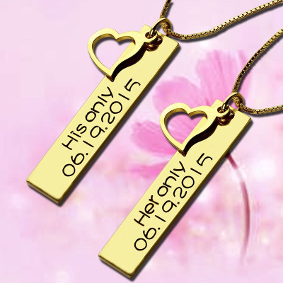 Couples Bar Personalised Necklace Engraved Name  Date 18ct Gold Plated - AMAZINGNECKLACE.COM