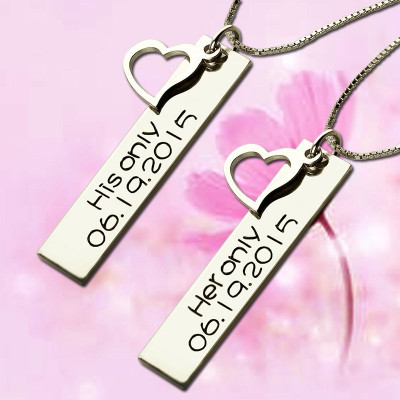 Personalised Couple Bar Necklace with Name  Date Silver - AMAZINGNECKLACE.COM