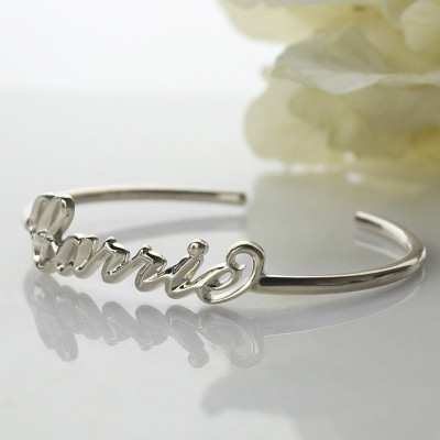 Personalised Sterling Silver Name Bangle Bracelet - AMAZINGNECKLACE.COM