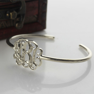 Celebrity Monogrammed Initial Bangle Personalised Bracelet Sterling Silver - AMAZINGNECKLACE.COM