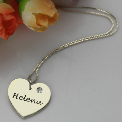 Sterling Silver Simple Heart Name Personalised Necklace with Birthstone  - AMAZINGNECKLACE.COM