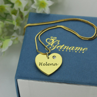 Simple Heart Personalised Necklace with Name  Birhtstone 18ct Gold Plated  - AMAZINGNECKLACE.COM