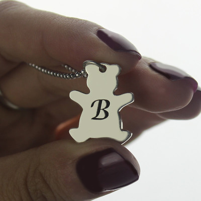 Personalised Teddy Bear Initial Necklace Sterling Silver - AMAZINGNECKLACE.COM