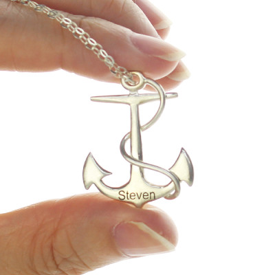 Anchor Personalised Necklace Charms Engraved Your Name Silver - AMAZINGNECKLACE.COM