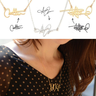 Custom Personalised Necklace with Your Own Signature 18ct Gold Plated Silver - AMAZINGNECKLACE.COM