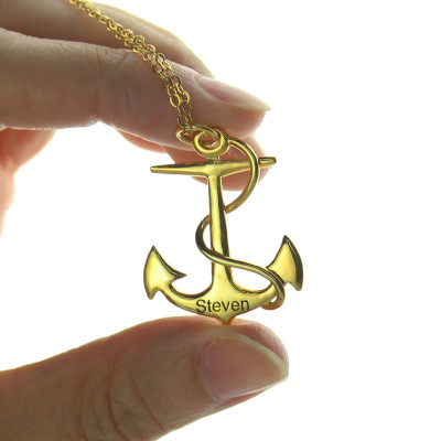 Anchor Personalised Necklace Charms Engraved Your Name 18ct Gold Plated Silver - AMAZINGNECKLACE.COM
