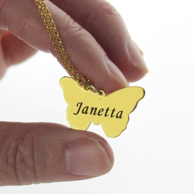 Custom Charming Butterfly Pendant Emgraved Name 18ct Gold Plated - AMAZINGNECKLACE.COM