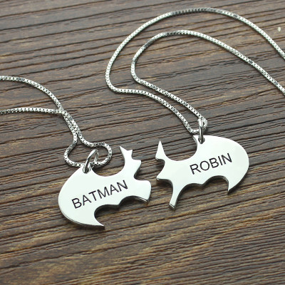 Batman Best Friend Name Personalised Necklace Sterling Silver - AMAZINGNECKLACE.COM