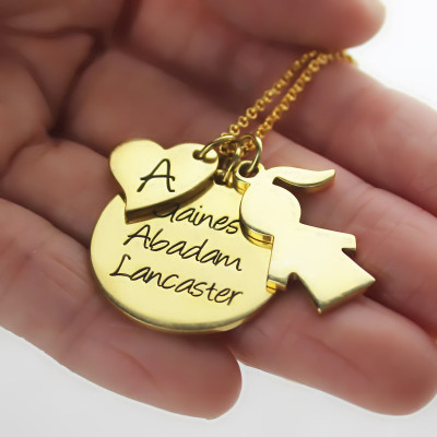 Family Names Pendant For Mother With Kids Charm In 18ct Gold Plated - AMAZINGNECKLACE.COM