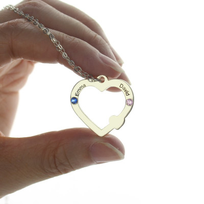 Double Name Open Heart Personalised Necklace with Birthstone Sterling Silver  - AMAZINGNECKLACE.COM