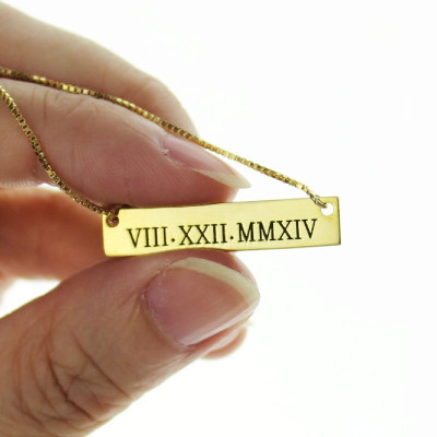 Personalised Roman Numeral Bar Necklace 18ct Gold Plated - AMAZINGNECKLACE.COM