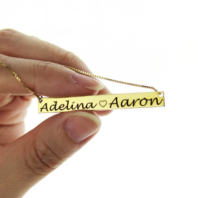 Gold Bar Personalised Necklace Engraved Double Name - AMAZINGNECKLACE.COM