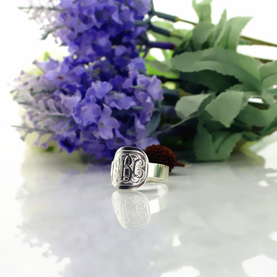 Engraved Designs Monogram Personalised Ring Sterling Silver - AMAZINGNECKLACE.COM
