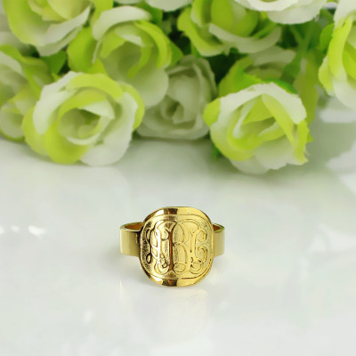 Engraved Designs Monogram Personalised Ring 18ct Gold Plated - AMAZINGNECKLACE.COM