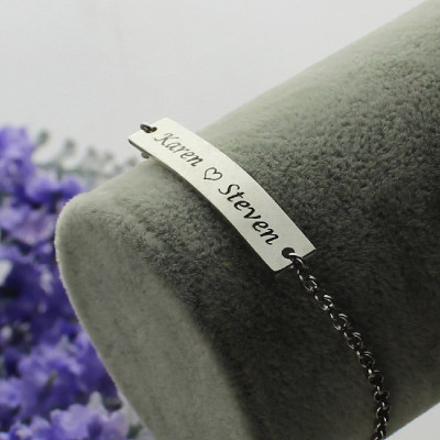 Engraved Name Bar Personalised Bracelet For Her Sterling Silver - AMAZINGNECKLACE.COM
