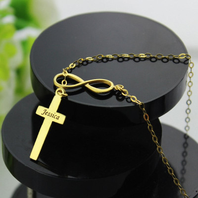 Infinity Symbol Cross Name Personalised Necklace 18ct Gold Plated - AMAZINGNECKLACE.COM
