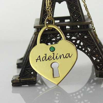 I Love You Heart Lock Keepsake Personalised Necklace With Name 18ct Gold Plated - AMAZINGNECKLACE.COM